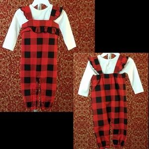 NEW JOE FRESH 2 piece red plaid jumper 6-12M